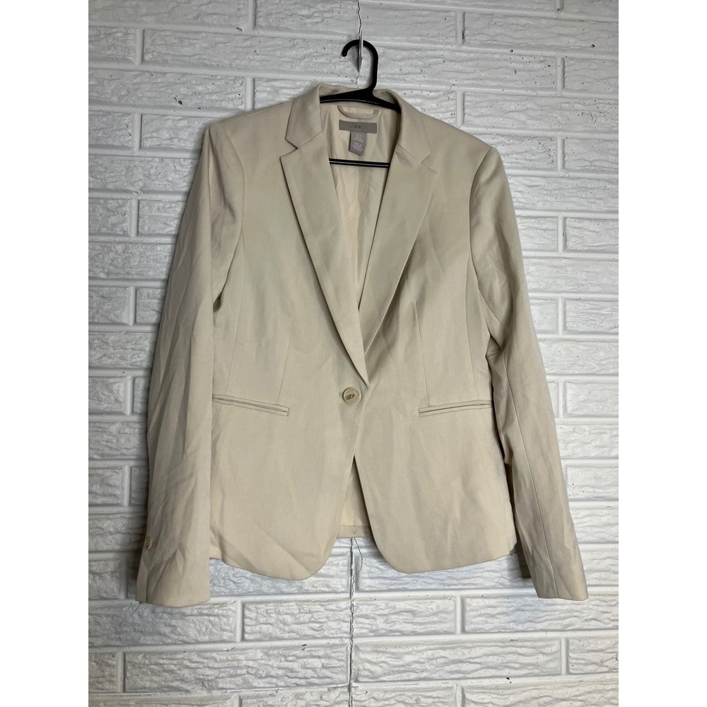 H&M Blazer Women Size S Beige Excellent Single Button Notched Lapel Lined